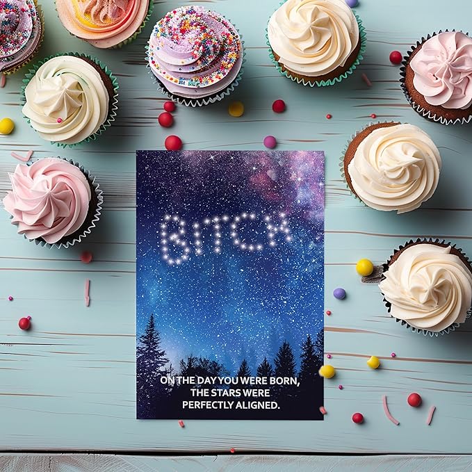 Gelid On The Day You Were Born, The Stars Were Perfectly Aligned - Funny Happy Birthday Cards for Women Her Sister - Humorous Thinking of You Gift Idea Best Friend - Bday Card for Bestie Girlfriend