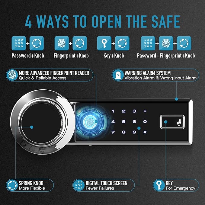 Tenamic Deluxe Biometric Fingerprint Safe Box Smart Touch Screen Fireproof Safe for Home Office Hotel 3.83 Cubic