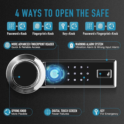 Tenamic Deluxe Biometric Fingerprint Safe Box Smart Touch Screen Fireproof Safe for Home Office Hotel 3.83 Cubic