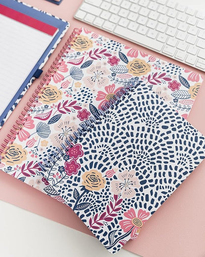 Steel Mill & Co Cute Mini Spiral Notebook, 8.25" x 6.25" Journal with Durable Hardcover and 160 Lined Pages, Mosaic Floral
