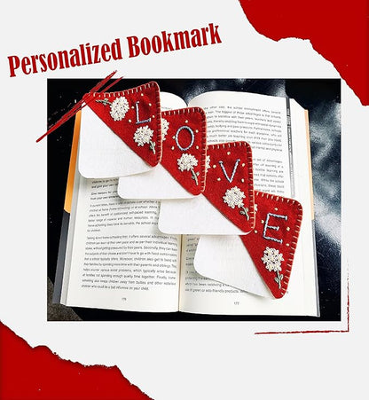 Personalized Hand Embroidered Corner Bookmark, Bookmarks for Women, Personalized Bookmark for Books, Cute Flower Book Mark, Hand Stitch Gift for Women for Book Lovers by HNQCPCVU (R, RED)