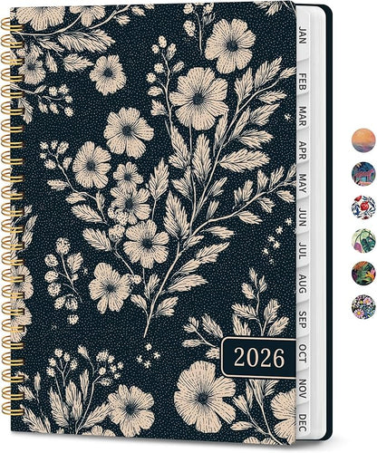 2026 Planner, Aesthetic Weekly and Monthly Planner for Women, Jan 2026 to Dec 2026, Hardcover 2026 Calendar Book with Monthly Tabs, Inner Pocket, Perfect for Office Home School - A5 (6.3" x 8.5"), Cream Petals