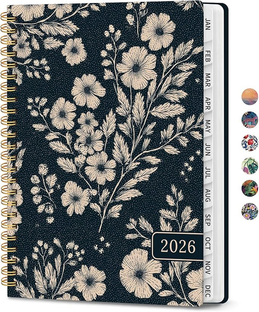 2026 Planner, Aesthetic Weekly and Monthly Planner for Women, Jan 2026 to Dec 2026, Hardcover 2026 Calendar Book with Monthly Tabs, Inner Pocket, Perfect for Office Home School - A5 (6.3" x 8.5"), Cream Petals