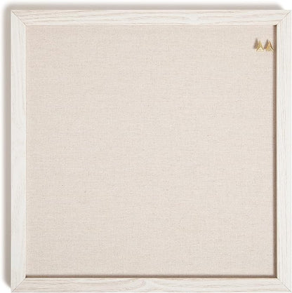 U Brands Rustic Linen Bulletin Board, 14"x14", White Wood Style Frame, Industrial Grade Pinning Surface, includes Push Pins
