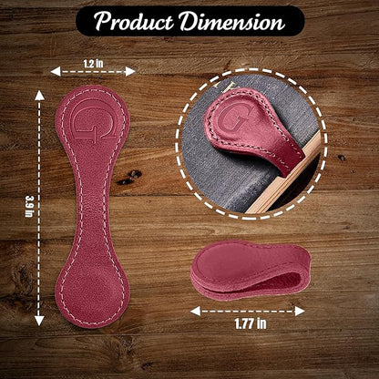Personalized Leather Magnetic Bookmarks (1 Pack) Vintage Custom Engraved Initial ID Identification Book Marker Clip Gift for Book Lover Avid Readers (Letter G, Red)