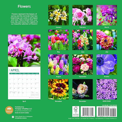 2025 Flowers Monthly Wall Calendar by Bright Day, Includes Over 300 Stickers, 12 x 12 Inch