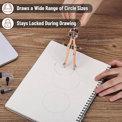 Mr. Pen Professional Geometry Compass - Rose Gold, Metal with Lock, Drawing & Drafting Compass - Extra Leads Included