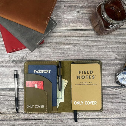 Leather Cover for Field Notes, Passport Cover, Leather Notebook Cover for 3.5" x 5.5" with Pen Holder, Only Cover (Moss Green)