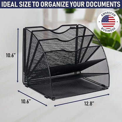Dasher Products Fan Shaped Office Desk Organizers, 6 Compartments for Storage and Filing of Paper, Bills, Letters, Folders, Binders, Office Supplies. Multi-Functional Desk Organizers and Accessories