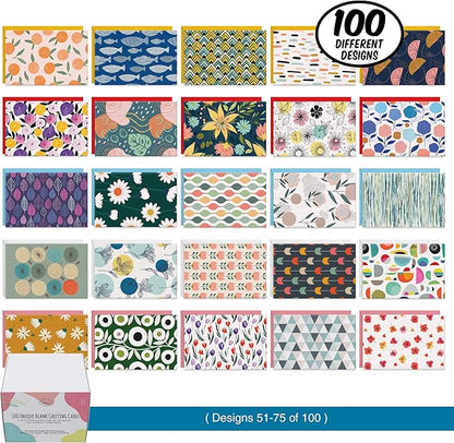 Dessie 100 Unique Blank Cards With Envelopes 4x6 - All Occasion Blank Greeting Cards w/Colored Envelopes & Gold Seals. No Repetition. Note Cards with Envelopes Set