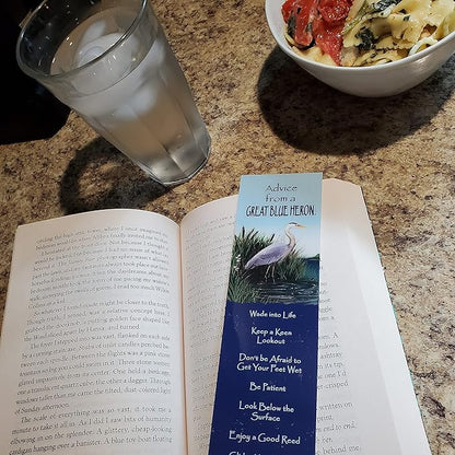 Advice from Nature 3 Bookmark Zen Set, Laminated with Glossy Finish, Printed on Recycled Paper - Great Blue Heron, Lake, Dragonfly (AMBM-ZEN)