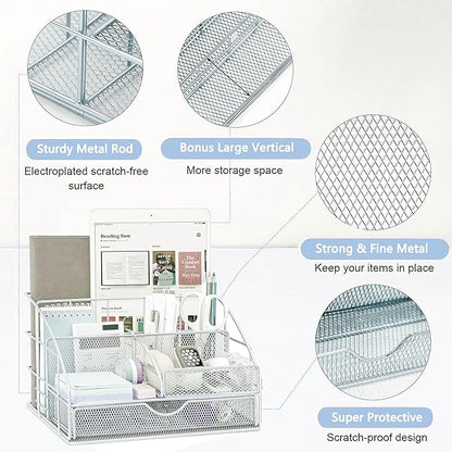 Dream Color Desk Accessories, Office Desk Organizers and Accessories Supplies with Mesh Desk Organizer, Tape Dispenser, Stapler, Staples, Ballpoint Pen, Clips Set, Ruler, Scissor, Sticky Tabs