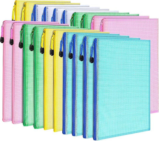 LEOBRO 20PCS Mesh Zipper Pouch, A4 Letter Size Mesh Bags with Zipper, Document Bags, Plastic Envelopes Zip File Folders, Storage Bags for Organization, Travel, File Jackets & File Pockets