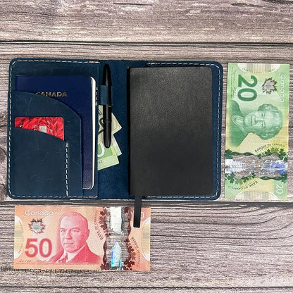 Thot Ra Leather Cover for Field Notes, Passport Cover, Leather Notebook Cover for 3.5" x 5.5" with Pen Holder, Only Cover (Vintage Blue)