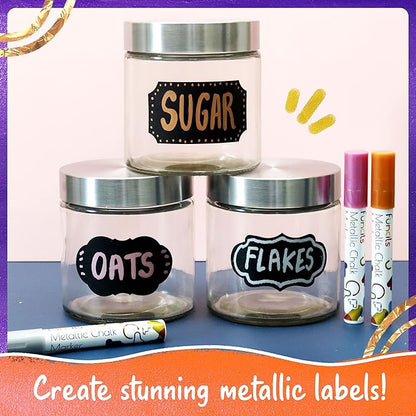 10 Metallic Colored Liquid Chalk Markers for Chalkboard Signs, Blackboard, Window, Labels, Bistro, Glass, Car - Wet Wipe Erasable Ink Chalkboard Markers, Reversible 6mm Tip Liquid Chalk Pens