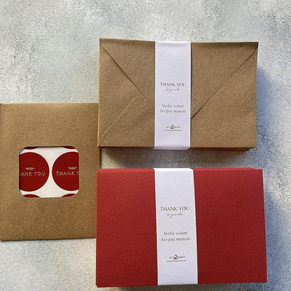 RUN2PRINT (36 Pack Thank You Cards With Envelopes & Stickers - Elegant Red Emboss Gold Foil Pressed - Blank Notes Wedding, Bridal, Baby Shower, Business and Formal All Occasion Cards (Folded)