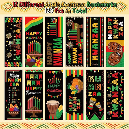 Haooryx African Kwanzaa DIY Bookmarks - 120Pcs Kwanzaa Bookmarks Happy Kwanzaa Bookmarks African Traditional Heritage Kwanzaa Festival Book Marks Kwanzaa Party Celebrates Classroom Inspirational