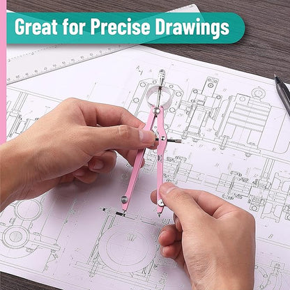 Mr. Pen- Professional Compass for Geometry, Pink, Extra Leads, Metal Compass, Compass, Compass Drawing Tool, Drawing Compass, Drafting Compass, Compass for Students, Compass for Woodworking