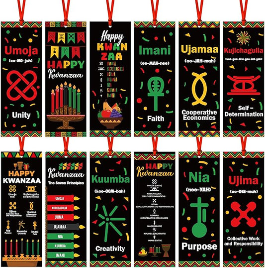 Haooryx Happy Kwanzaa Bookmarks - 120Pcs African Traditional Heritage Kwanzaa Festival Bookmark Kwanzaa Book Marks for Home Kwanzaa Holiday Party Celebrates Decoration Classroom Inspirational Supplies