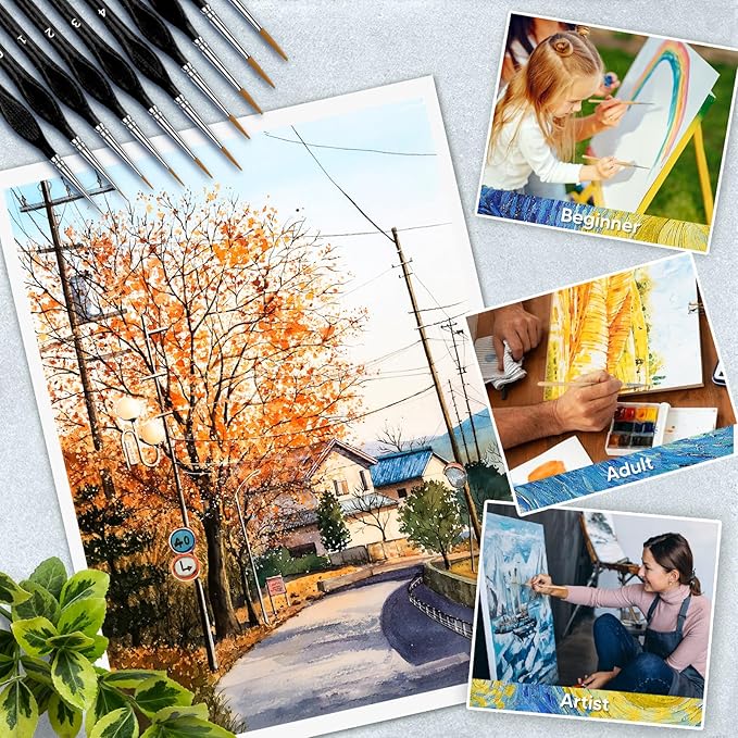 10PC Miniature Paint Brush for Fine Detailing, Mini Small Painting Brushes Set for Art, Crafts, Acrylic, Watercolor, Oil, Model, Face, Warhammer 40k & Paint by Number, Citadel, Figurine (Black)