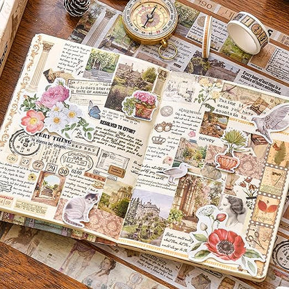 18 Rolls Vintage Washi Tape Pack Retro Arts Adhesive Tapes Wide Monologue Decorative Masking Tape Sets for Craft, Kids, Scrapbook, DIY, Gift Wrapping (Story Collections)