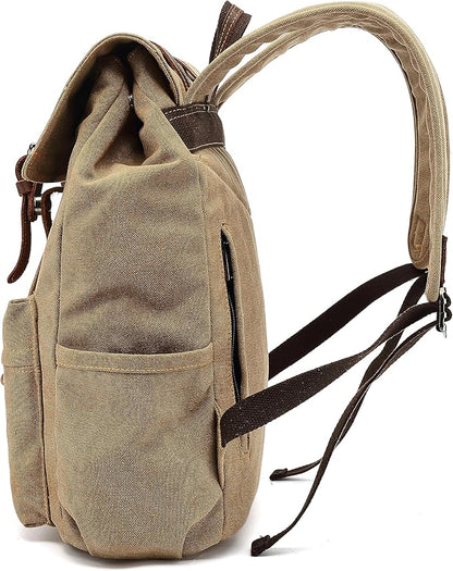 HuaChen Vintage Canvas Backpack, Mens Travel Rucksack for Laptop Hiking bag (M83_Black)