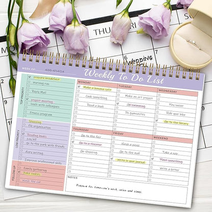 Weekly To Do List Notepad with Priorities,Follow Up 8.5"×11" 12 Monthes Undated Weekly Desk Planner Organizer for School,Office Supplies,Family