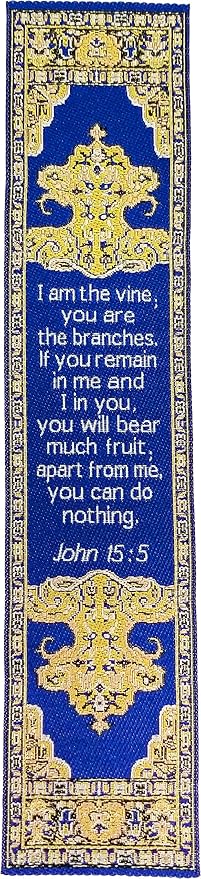Abide in Me, Bulk Pack of 6 Woven Fabric Christian Bookmarks, Silky Soft John 15:5 Flexible Bookmarker for Novels Books and Bibles, Religious Memory Verse Gift