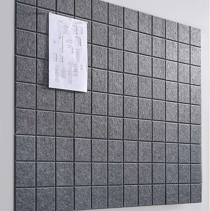 Large Cork Board for Wall 48" X 36", 12 Pack Felt Wall Tiles Bulletin Board Cork Boards for Walls, Felt Board Pin Board Tack Board Corkboard for Office (Drak Grey)