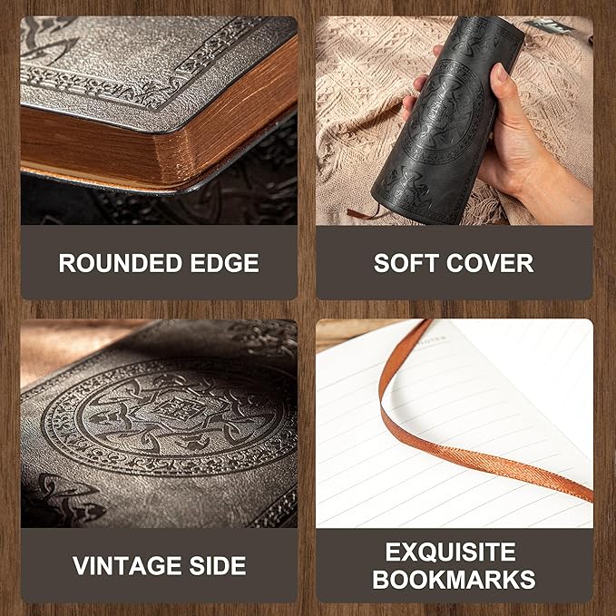 3 Pack Leather Vintage Journal for Men Soft Cover Lined Pages Notebook 180 Lay Flat for Writing Travel Diary, 5.7'' x 8.3'', Black