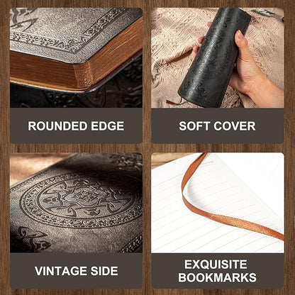 3 Pack Leather Vintage Journal for Men Soft Cover Lined Pages Notebook 180 Lay Flat for Writing Travel Diary, 5.7'' x 8.3'', Black