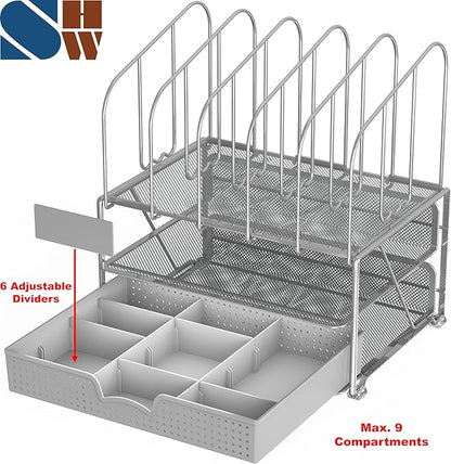 Deco Brothers Desk File Organizer with Letter Tray and 5 Upright File Stand, Silver