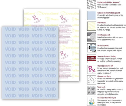 DocuGard Premier Medical Security Paper for Printing Prescriptions and Preventing Fraud, CMS Approved, 10 Security Features, Laser and Inkjet Safe, Blue, 8.5 x 11, 24 lb., 500 Sheets (04543)