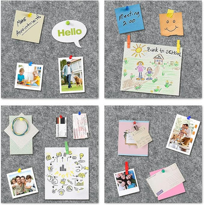 AKTOP Cork Bulletin Board 12x12, 1/2" Thick Felt Cork Board Tiles 6 Pack, Small Square Pin Board for Wall, Self Adhesive Corkboards with 60 Push Pin Wood Clips for School, Home & Office, Grey