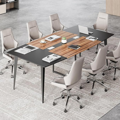 LITTLE TREE 8FT Conference Room Table, 94.48L x 47.21W x 29.52H Boat Shaped Meeting Table, Dark Walnut
