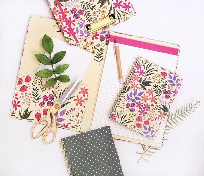 Steel Mill & Co Cute Pink/Purple Floral Mini Spiral Notebook, 8.25" x 6.25" Journal with Durable Hardcover and 160 Lined Pages, Wildflowers