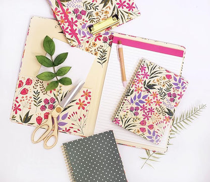 Steel Mill & Co Cute Pink/Purple Floral Mini Spiral Notebook, 8.25" x 6.25" Journal with Durable Hardcover and 160 Lined Pages, Wildflowers
