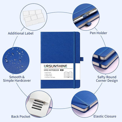 Graph Grid Paper Notebook/Journal - Classic Journal/Notebook with Ribbon Divider, Hardcover with Thick Paper, 5.3" x 8.26", Banded + Pen Holder +Inner Pocket - Deep Blue