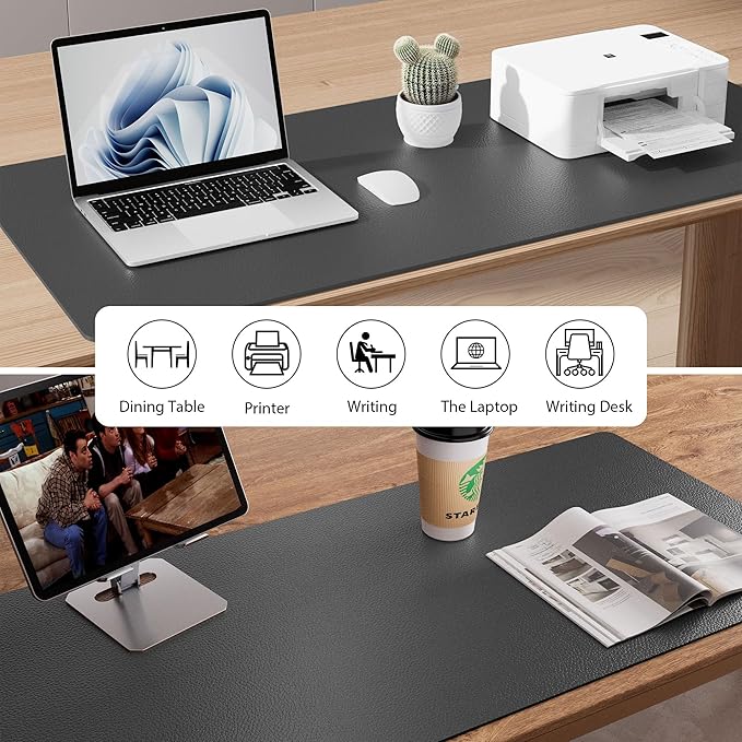 Aothia Leather Desk Pad Protector, Mouse Pad, Office Desk Mat, Non-Slip PU Leather Desk Blotter, Laptop Desk Pad, Waterproof Desk Writing Pad for Office and Home (48"x17", Gray)