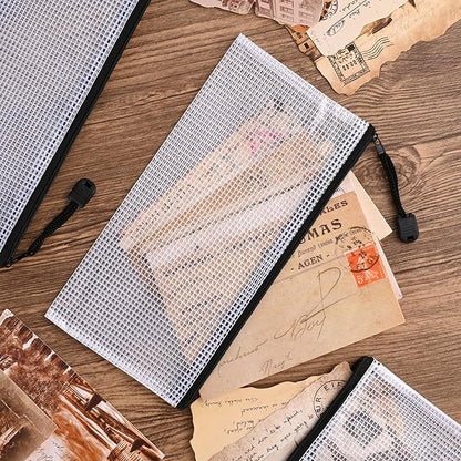 12 Pieces Plastic Mesh Zipper Pouch Bag/Zipper Envelope Document Storage Pouch Bag/Zip File Folder/Office Supplies Bills File Waterproof Zipper Pouche/Storage Pouch for Puzzle and Office