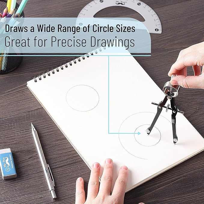 Mr. Pen- Professional Compass with Lock, Black, Compass for Geometry, Drafting Compass, Precision Compass Math, Geometry Compass, Compass Drawing, Compass with Wheel, Metal Compass Geometry