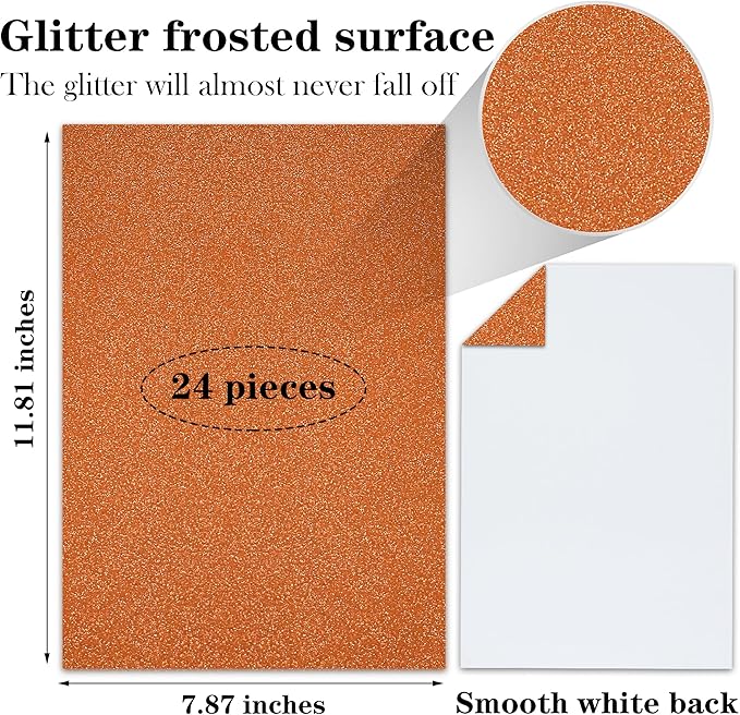 24 Sheets Orange Glitter Cardstock Paper, A4 Premium Sparkly Paper for Scrapbook, DIY Projects, Party Decoration, Gift Box Wrapping 250GSM/92lb