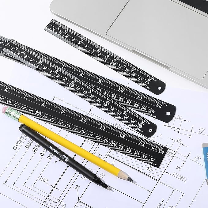 Mr. Pen- Stainless Steel Ruler, 4 pcs, 6", 8", 12", 14", Black, Imperial & Metric Measurements, Metric Metal Ruler Set, mm Ruler, Metal Rulers, Small Metal Ruler Metal Straight Edge, Centimeter Ruler