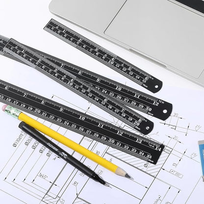 Mr. Pen- Stainless Steel Ruler, 4 pcs, 6", 8", 12", 14", Black, Imperial & Metric Measurements, Metric Metal Ruler Set, mm Ruler, Metal Rulers, Small Metal Ruler Metal Straight Edge, Centimeter Ruler