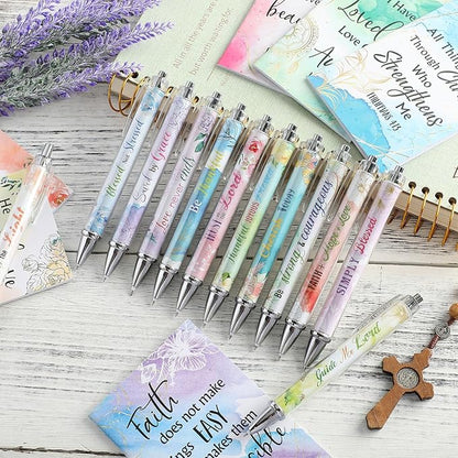 Colarr 24 Pcs Christian Bulk Gifts for Women Men Bible Verse Pens and Notebooks Religious Easter Gifts Scripture Ballpoint Pens Journals Sunday School Church Inspirational Study Supplies(Flower)