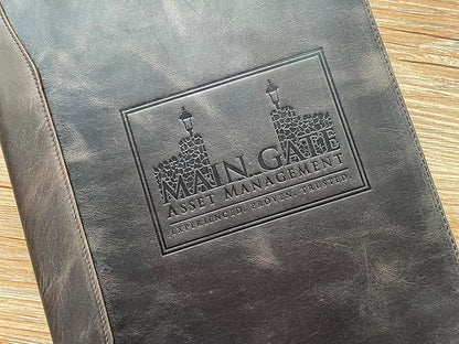 Portfolio Binder 3 Ring, Leather Binder Portfolio Folder for Left-Handed, Zippered Portfolio Padfolio Binder for Women, Leather Portfolio Organizer for Men (Grey, Custom)