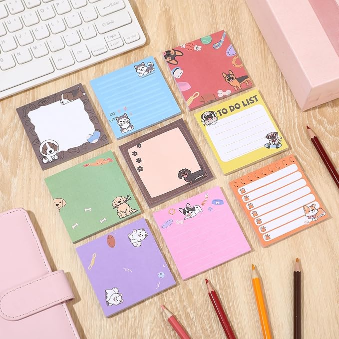 9 Pads Cute Sticky Notes Cartoon Animal Self Stick Notepads 3x3 Inches Notes Adhesive Memo Pad Office Decor Gifts for Students School Office Meeting (Dog)