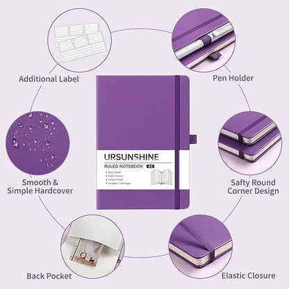 Graph Grid Paper Notebook/Journal - Classic Journal/Notebook with Ribbon Divider, Hardcover with Thick Paper, 5.3" x 8.26", Banded + Pen Holder +Inner Pocket - Purple