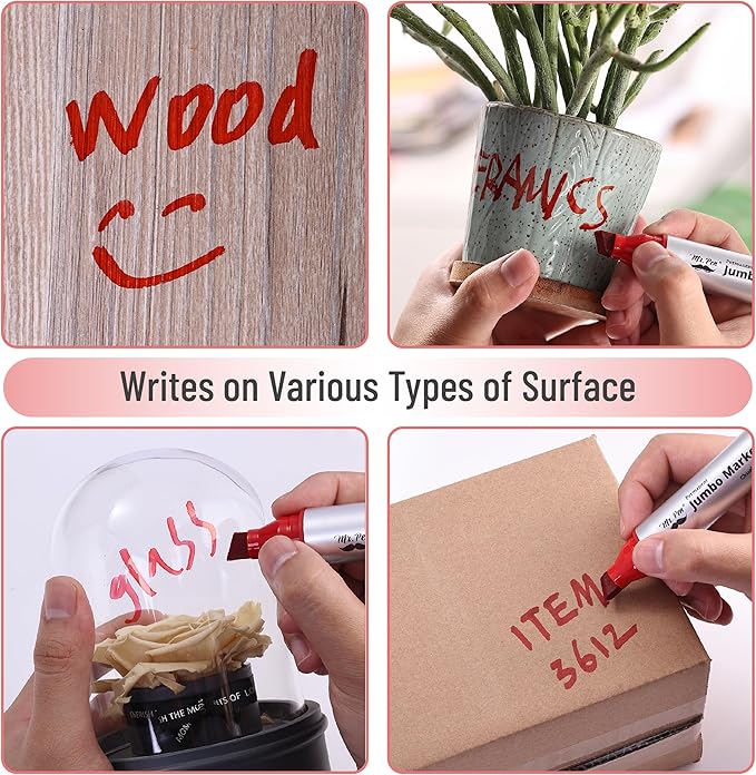 Mr. Pen- Jumbo Permanent Markers, 4 Pack, Red, Chisel Tip, Large Permanent Markers, Color Permanent Markers Set, Jumbo Markers, Permanent Markers, Huge Poster Markers Jumbo, Thick Markers