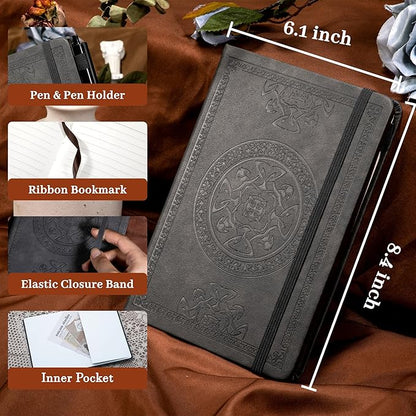 CAGIE Leather Journal for Men Hardcover Journals for Writing with Pen, 290 Pages Lined Journaling Notebooks for Work Leather Vintage Journal Notebook, 6.1" x 8.5", Gray